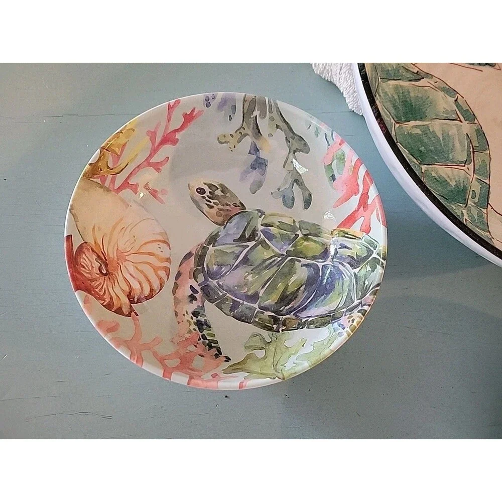 Melamine Serving Bowl W/3 Matching Bowls Turtles Tropical Tommy Bahama Christmas